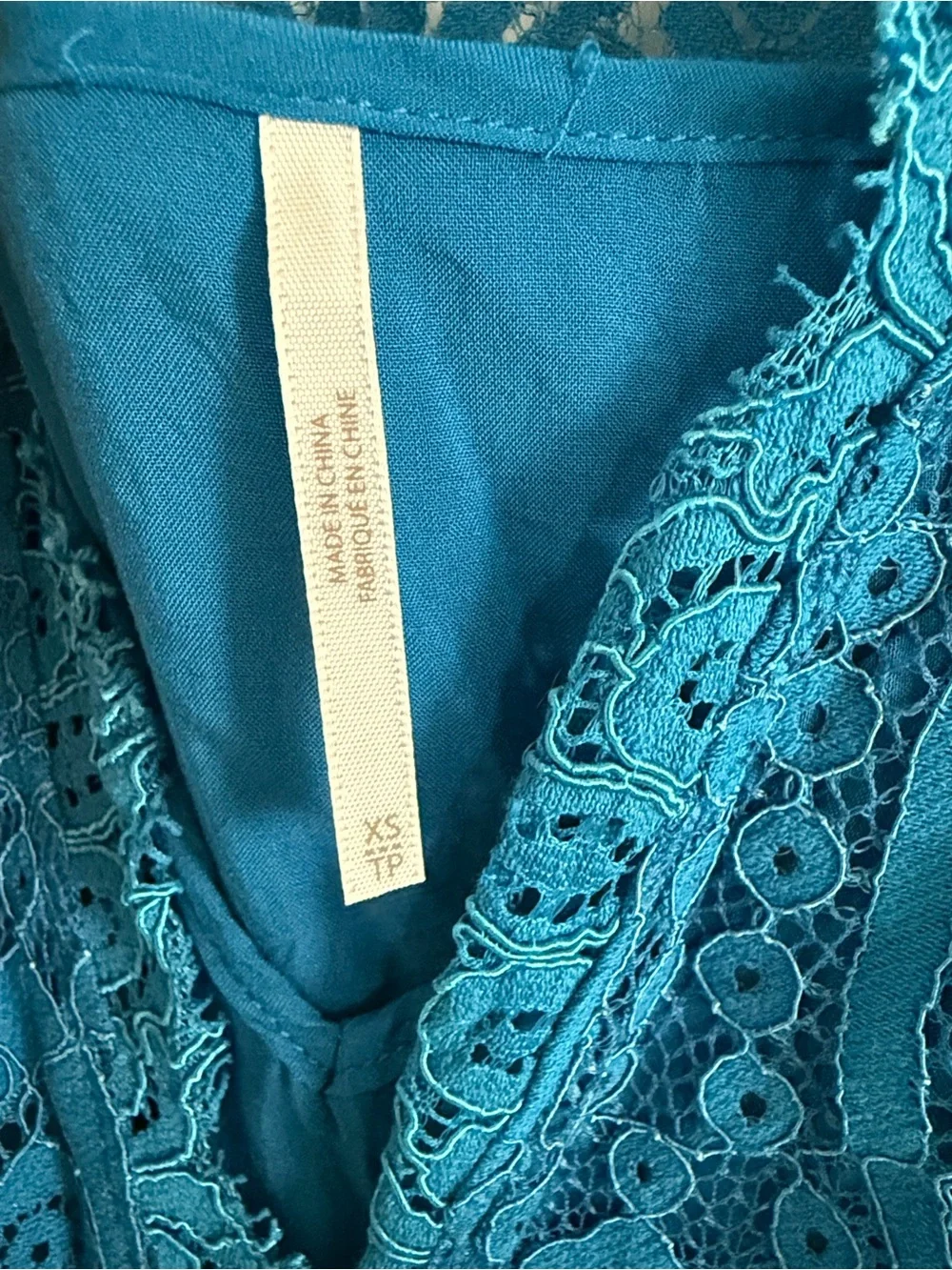 Free People Teal Blue Lace V-Neck Mini Dress